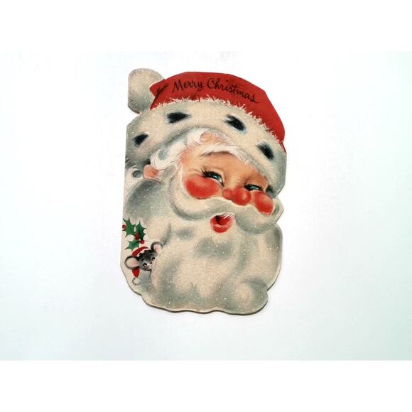 Hallmark Vintage Christmas Santa Greeting Card Die-Cut Glittered Mid Century Mod - Picture 1 of 3